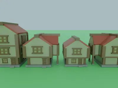 Medieval Cartoon Style Low Poly Game Ready House Set Low-poly 3D model