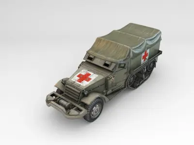 Low Poly M3A1 Halftrack Ambulance Low-poly 3D model