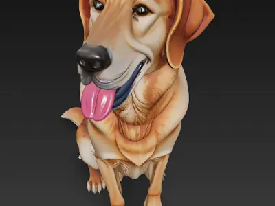 Golden Retriever Dog Realistic 3D Model - Low Poly Realistic Low-poly 3D model