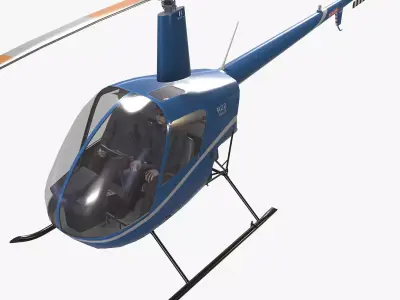 Robinson R22 Blue Complex Animation Low-poly 3D model