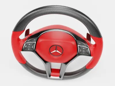 3d Steering Wheel With Red Cover 3D model