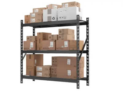 Warehouse Shelf With Boxes 3D model