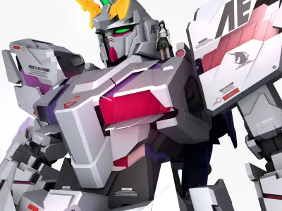 Mobile Suit Gundam RX-0 Unicorn Destroy Mode Low-poly 3D model