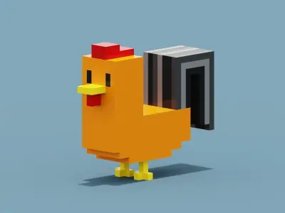 Voxel Cockerel Chicken Low-poly 3D model