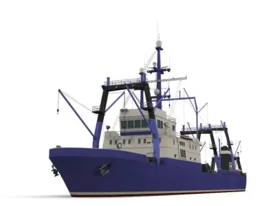 Trawler fishing boat Low-poly 3D model