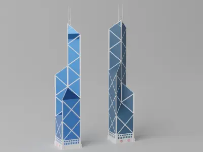 Bank of China Tower in Hong Kong Low-poly 3D model
