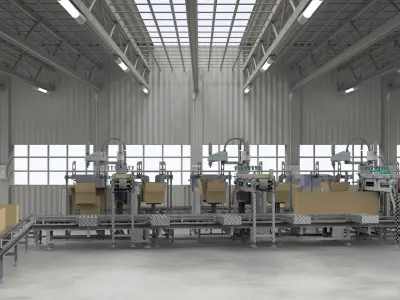 Food unpacking and packing machine conveyor 3D model