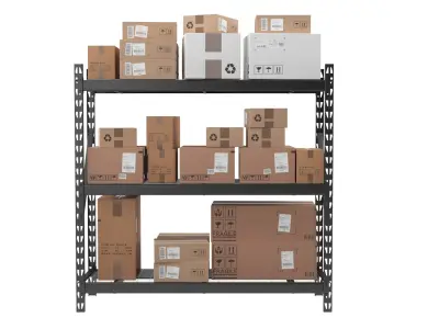 Warehouse Shelf With Boxes 3D model