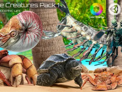 Crab - Coconut Crab - Mantis Shrimp - Sea Turtle - Nautilus - 70 Low-poly 3D model