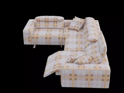 Modern Modular L Shaped Sofa Plaid Fabric Sectional Free low-poly 3D model