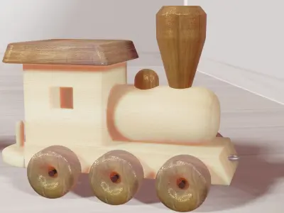 Train toys with treated wood texture 3D model