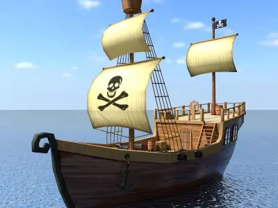 Low Poly Cartoon Pirate Ship Textured Low-poly 3D model