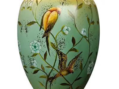 Green Flower and Bird Nightstand bedside Ceramics Table Lamp 3D model