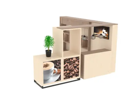 Wooden coffee zone with a stand Low-poly 3D model