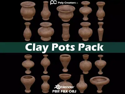 Clay Pots Pack Low-poly 3D model purchase