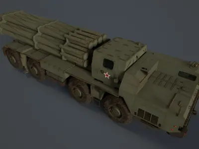 BM 30 Tornado-S and BM30 Smerch  9A52 Low-poly 3D model