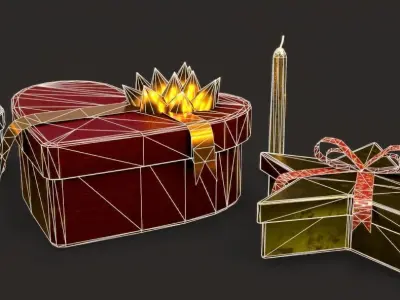 New Year pack of gifts and decorate Free low-poly 3D model