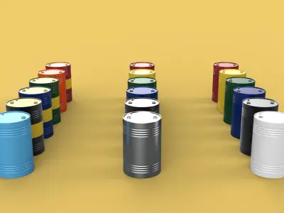 VARIOUS COLOR STACKED FUEL OIL STEEL DRUM GALLON BARREL GAS TANK 3D model