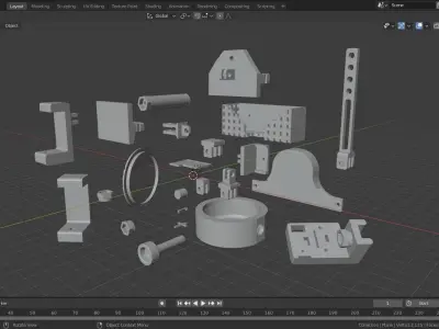 Randome parts for decoration from various 3D printing Projects Low-poly 3D model