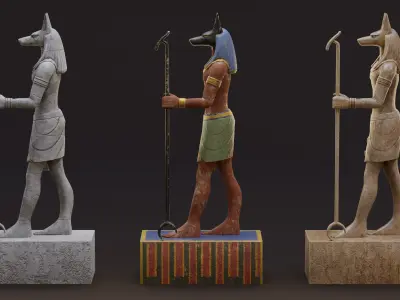 Anubis Game-Ready Model two statues of egyptian gods Low-poly 3D model