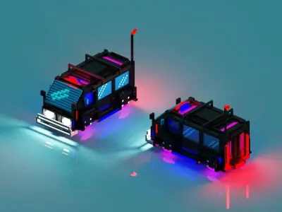 Cyberpunk voxel Hovering police Van 3D model