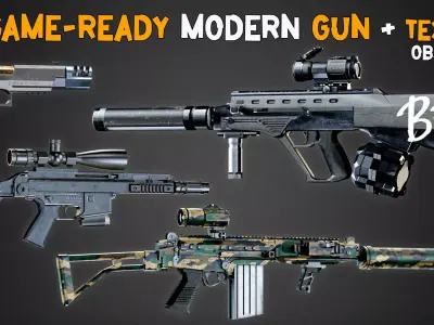 20 Game-Ready Modern Gun and Texture Vol 13 Low-poly 3D model
