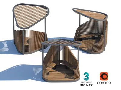 Modern Wooden Pavilion Pods for Parks and Public Spaces 3D model