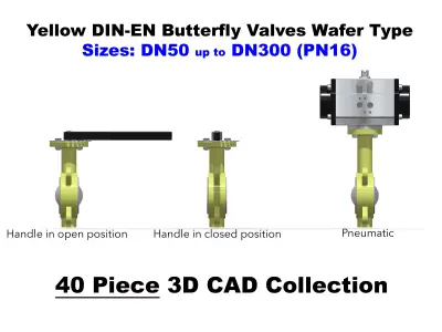 DIN-EN Butterfly Valves -Wafer Type - Yellow 3D model