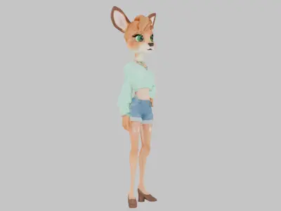 Furry Deer Fawn Bust Girl Anthro  Low-poly 3D model