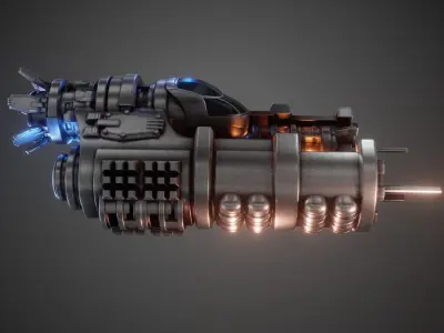 Highpoly Spaceship with flames 3D model