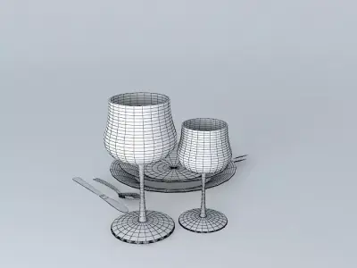 Dinner Set plate with wine glasses and forks Free 3D model