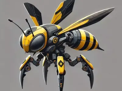 Mechanical Bee Futuristic Robot Insect Yellow Black Stripes 3D Low-poly 3D model