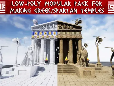 Modular Greek-Spartan Temple game ready Low-poly 3D model
