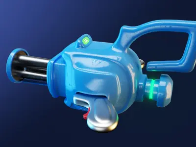 Cartoon-style Gatling gun weapon as a game prop 3D model