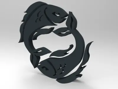Pisces 3D zodiac symbol with two fish in middle Free 3D print model