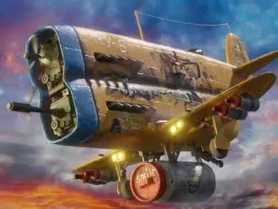 Stylized realistic yellow airplane Low-poly 3D model