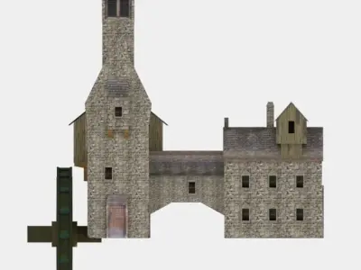 Water mill low poly Low-poly 3D model