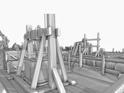 Medieval Peasants Home Scene with Interior Low-poly 3D model Low-poly 3D model