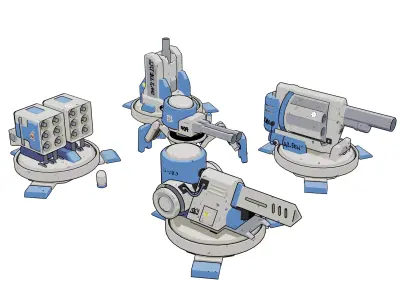 3D stylised sci-fi turrets asset-pack Low-poly 3D model