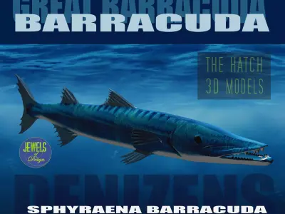 Barracuda fish with long fins 3D model