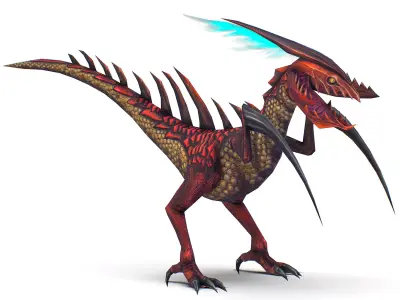 ow Poly Monster Red Alien Dino Low-poly 3D model