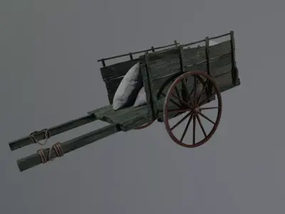 Medieval Wooden Wagon with Sacks Low-poly 3D model
