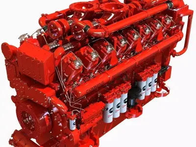 Red Diesel Engine 16 Cylinders 3D model