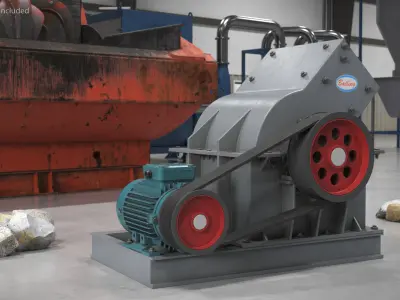 Bailing Hammer Mill Crusher Drive with Stones 3D model