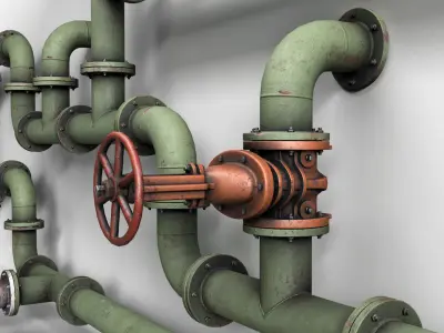 Modular industrial pipes and valves Low-poly 3D model