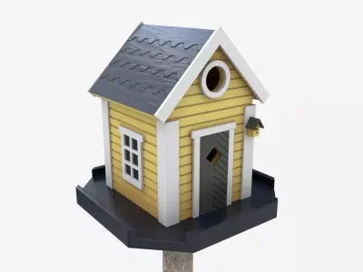 Outdoor Garden Birdhouse on Pillar 3D model