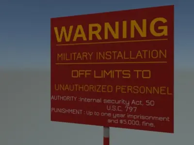 Military Installation Sign  Realistic Security Warning Prop Low-poly 3D model