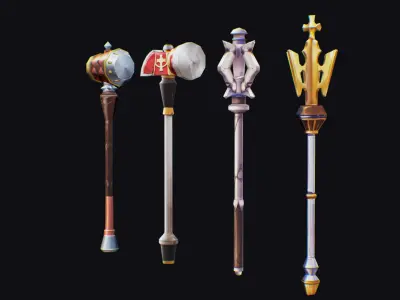 Flanged Mace Club Weapon War Hammer Medieval Baton Low-poly 3D model