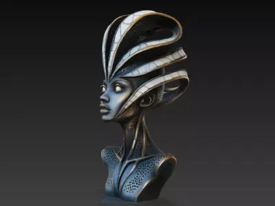Futuristic Alien Queen Bust Sci-Fi Sculpture STL 3D print model