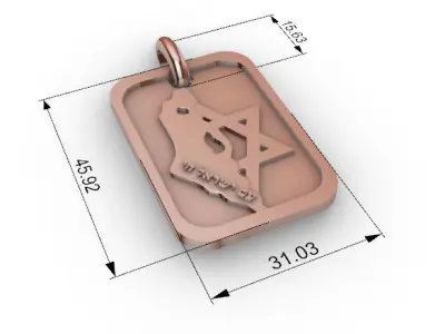 Map of Israel and Star of David Pendant with Am Yisrael Chai 3D print model